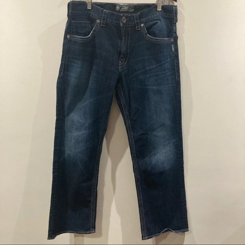 SILVER Jeans Gordie  Sz 36 x 32 Distressed Hem Dark Wash